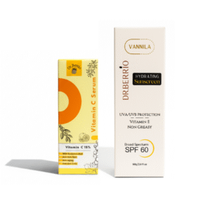 C + Sun Bundle containing vitamin c serum and sun block
